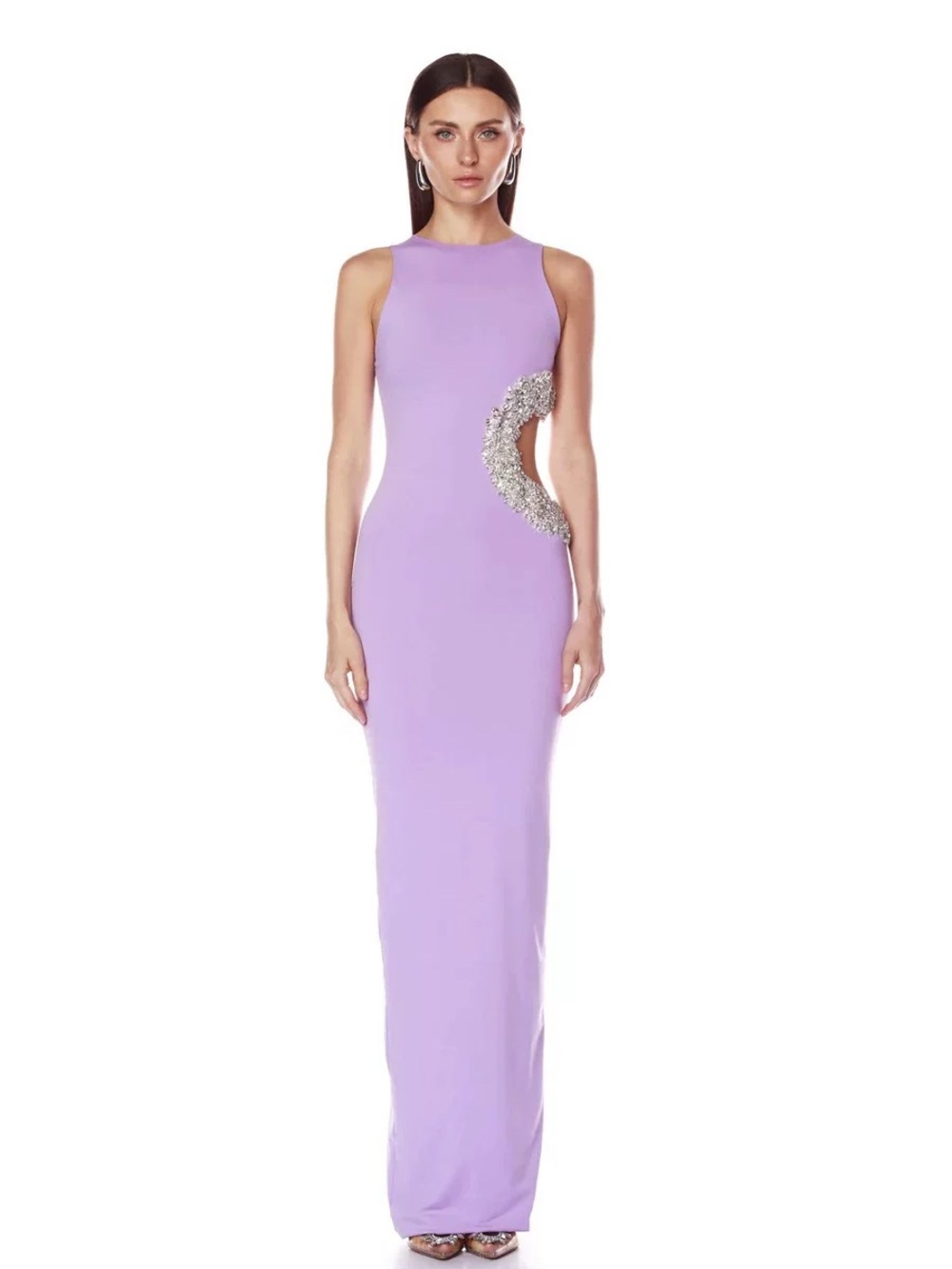 NEW Bronx and Banco Camila Lilac Embellished Cutout Evening Gown